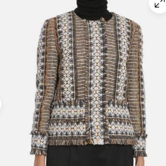 Tory Burch Jessica Tweed Jacket In Brown size 14 - Picture 1 of 8